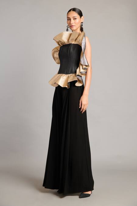 Buy Siddartha Tytler Black Silk Ruffles High Neck Corset Online at Aza Fashions Buy_Siddartha Tytler_Black Silk Ruffles High Neck Corset _Online_at_Aza_Fashions