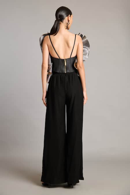 Shop Siddartha Tytler Black Silk Ruffles High Neck Corset at Aza Fashions Shop_Siddartha Tytler_Black Silk Ruffles High Neck Corset _at_Aza_Fashions