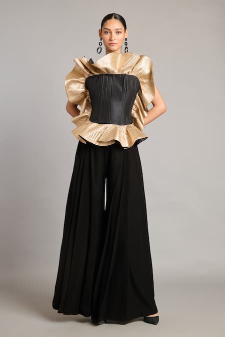 Siddartha Tytler Black Silk Ruffles High Neck Corset