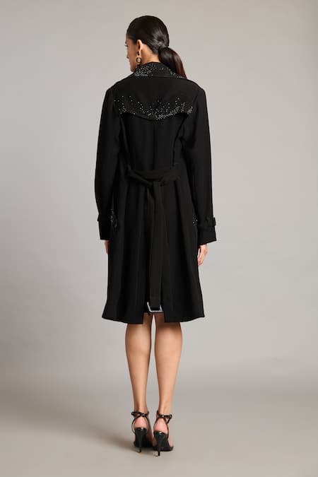 Shop Siddartha Tytler Black Microfiber V-neck Anti-fit Dress at Aza Fashions Shop_Siddartha Tytler_Black Microfiber V-neck Anti-fit Dress _at_Aza_Fashions