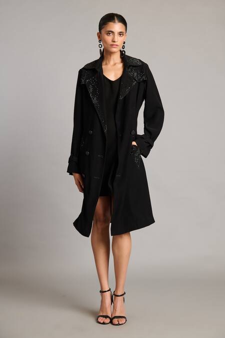 Siddartha Tytler Black Microfiber V-neck Anti-fit Dress Online at Aza Fashions Siddartha Tytler_Black Microfiber V-neck Anti-fit Dress _Online_at_Aza_Fashions