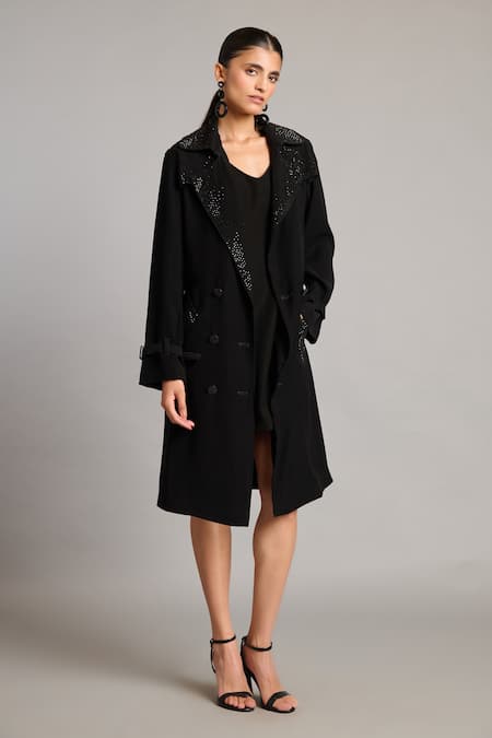 Siddartha Tytler Black Microfiber V-neck Anti-fit Dress