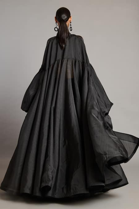 Shop Siddartha Tytler Black Organza High Neck Balloon Sleeve Jacket at Aza Fashions Shop_Siddartha Tytler_Black Organza High Neck Balloon Sleeve Jacket _at_Aza_Fashions