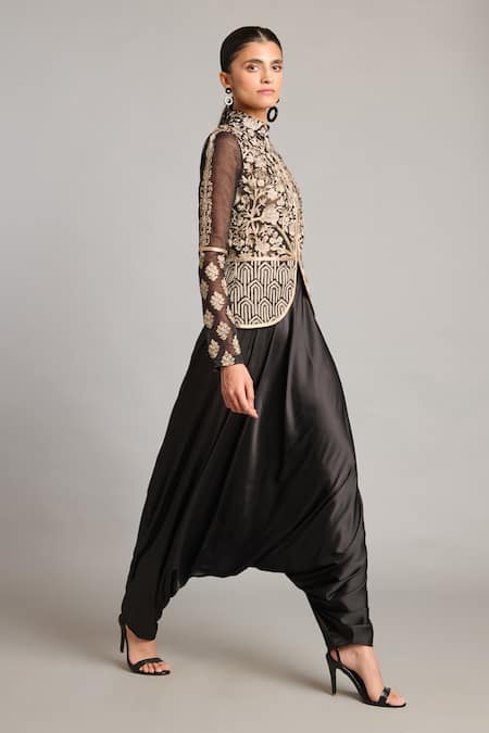 Siddartha Tytler_Black Organza Zari High Neck Embroidered Jacket _Online_at_Aza_Fashions