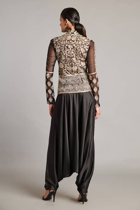 Siddartha Tytler Black Zari Embroidered Organza Jacket 