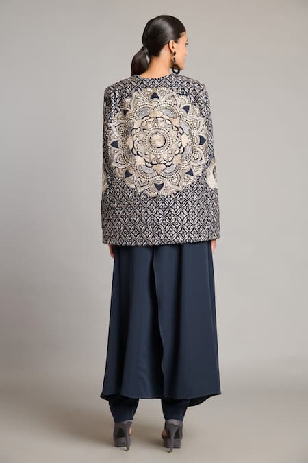 Shop Siddartha Tytler Black Zari Mandala Cape Jacket at Aza Fashions Shop_Siddartha Tytler_Black Zari Mandala Cape Jacket _at_Aza_Fashions