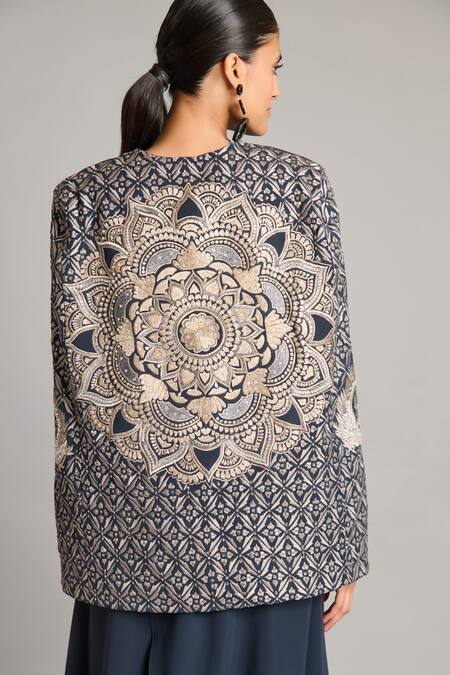 Shop Siddartha Tytler Black Zari Mandala Cape Jacket Online at Aza Fashions Shop_Siddartha Tytler_Black Zari Mandala Cape Jacket _Online_at_Aza_Fashions