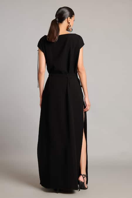 Siddartha Tytler Black Belted Kaftan with Crystal Detail 