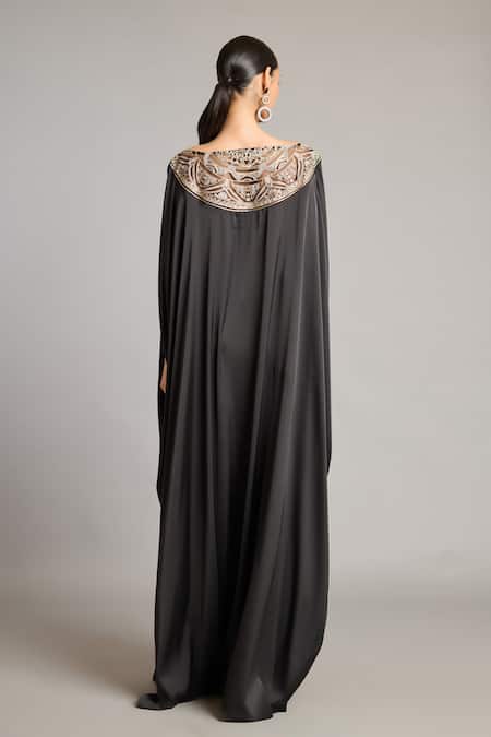 Siddartha Tytler Zari Embroidered Black Satin Kaftan 