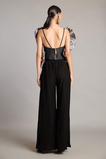 Shop_Siddartha Tytler_Black Microfiber Hakama Pant _at_Aza_Fashions