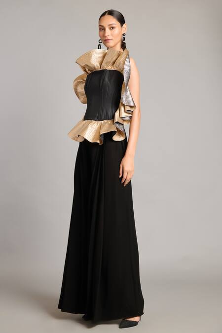 Siddartha Tytler_Black Microfiber Hakama Pant _Online_at_Aza_Fashions