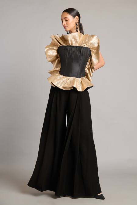 Shop_Siddartha Tytler_Black Microfiber Hakama Pant _Online_at_Aza_Fashions