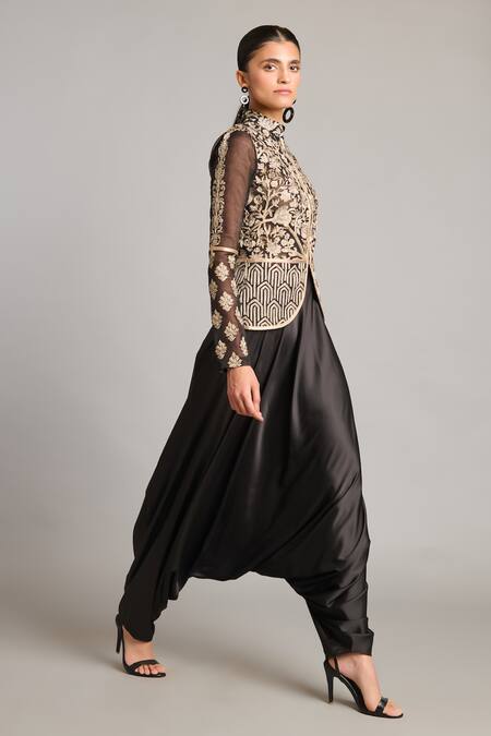 Siddartha Tytler Black Satin Zouave Flared Pant Online at Aza Fashions Siddartha Tytler_Black Satin Zouave Flared Pant _Online_at_Aza_Fashions