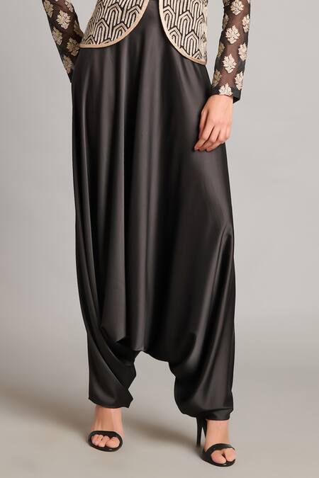 Buy Siddartha Tytler Black Satin Zouave Flared Pant Online at Aza Fashions Buy_Siddartha Tytler_Black Satin Zouave Flared Pant _Online_at_Aza_Fashions