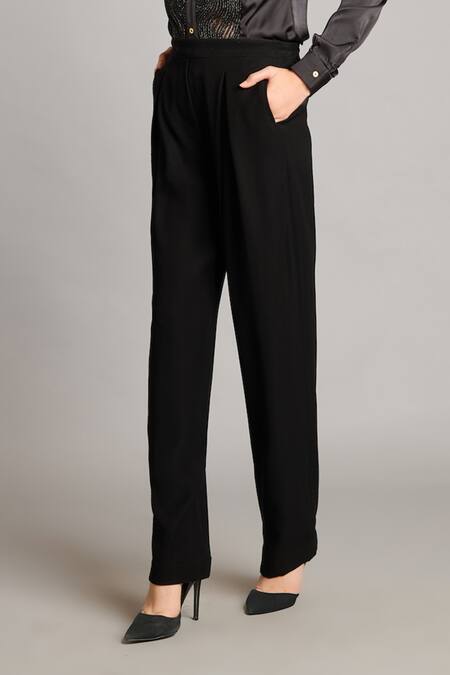 Siddartha Tytler_Black Microfiber Korean Pant _Online_at_Aza_Fashions