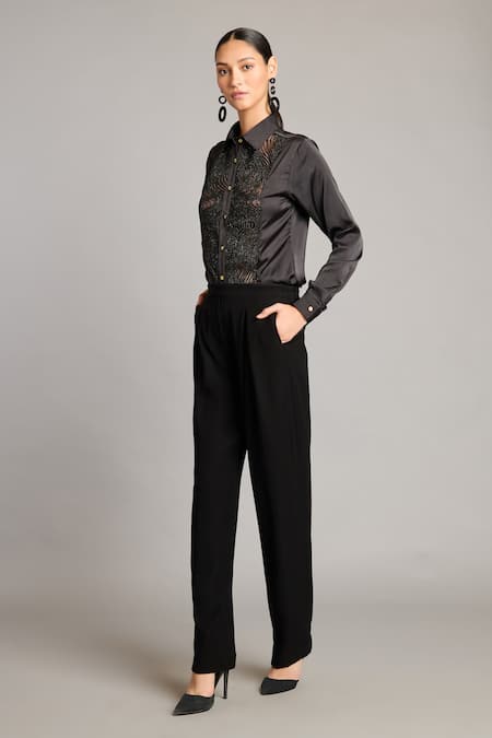 Buy_Siddartha Tytler_Black Microfiber Korean Pant _Online_at_Aza_Fashions