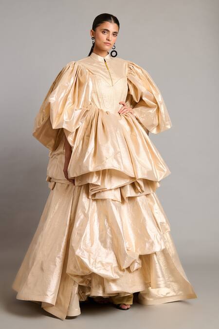 Buy_Siddartha Tytler_Gold Bauble Layered Skirt _Online_at_Aza_Fashions