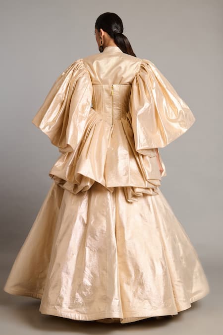 Shop_Siddartha Tytler_Gold Bauble Layered Skirt _at_Aza_Fashions