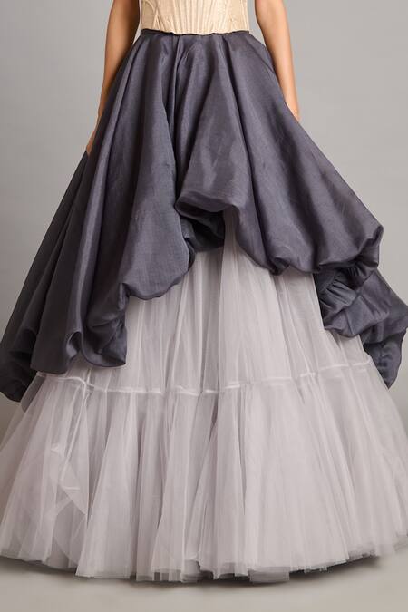 Buy Siddartha Tytler Gray Organza Charcoal Bauble High-low Skirt Online at Aza Fashions Buy_Siddartha Tytler_Gray Organza Charcoal Bauble High-low Skirt _Online_at_Aza_Fashions
