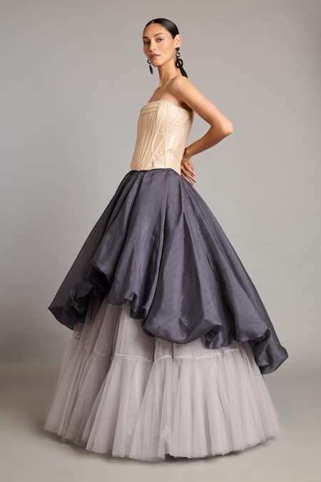 Siddartha Tytler_Gray Tulle Steel Grey Skirt _Online_at_Aza_Fashions