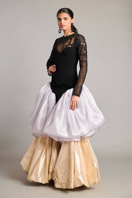 Siddartha Tytler Gold Microfiber Steel Bauble Skirt Online at Aza Fashions Siddartha Tytler_Gold Microfiber Steel Bauble Skirt _Online_at_Aza_Fashions