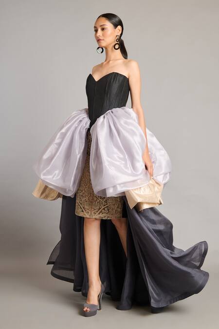 Siddartha Tytler Gold Organza Zari Sheer Bauble Trail Skirt Online at Aza Fashions Siddartha Tytler_Gold Organza Zari Sheer Bauble Trail Skirt _Online_at_Aza_Fashions