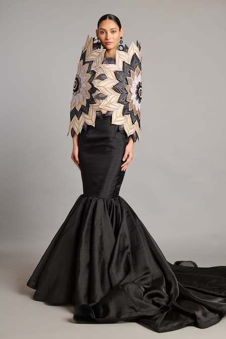 Siddartha Tytler Black Taffeta Organza Fishtail Skirt 