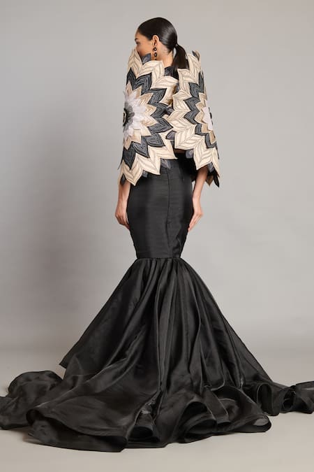 Shop Siddartha Tytler Black Taffeta Organza Fishtail Skirt at Aza Fashions Shop_Siddartha Tytler_Black Taffeta Organza Fishtail Skirt _at_Aza_Fashions