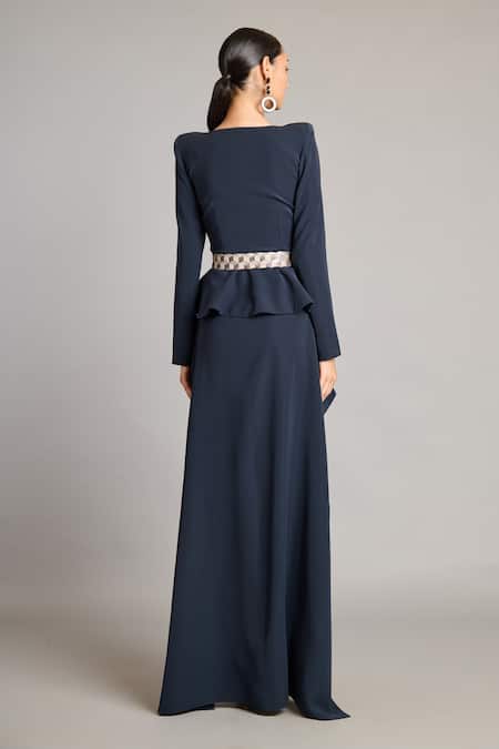 Shop Siddartha Tytler Black Microfiber Slate Draped Skirt at Aza Fashions Shop_Siddartha Tytler_Black Microfiber Slate Draped Skirt _at_Aza_Fashions