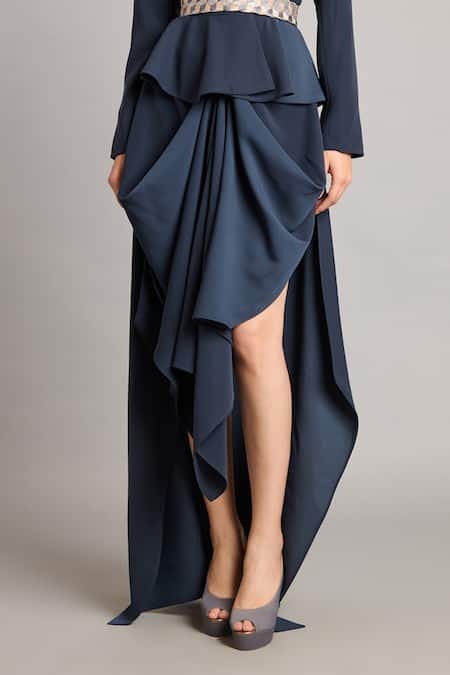 Buy Siddartha Tytler Black Microfiber Slate Draped Skirt Online at Aza Fashions Buy_Siddartha Tytler_Black Microfiber Slate Draped Skirt _Online_at_Aza_Fashions