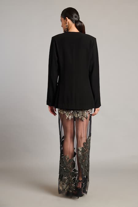 Siddartha Tytler 3D Sequin Embroidered Sheer Black Skirt 