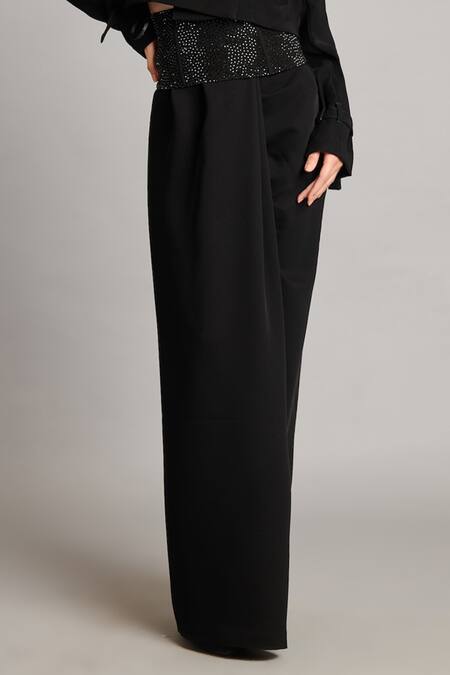 Siddartha Tytler_Black Microfiber Drape Lungi Skirt _Online_at_Aza_Fashions