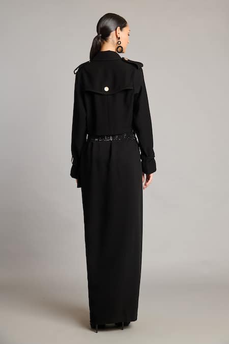 Shop_Siddartha Tytler_Black Microfiber Drape Lungi Skirt _at_Aza_Fashions