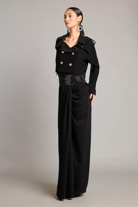 Buy_Siddartha Tytler_Black Microfiber Drape Lungi Skirt _Online_at_Aza_Fashions