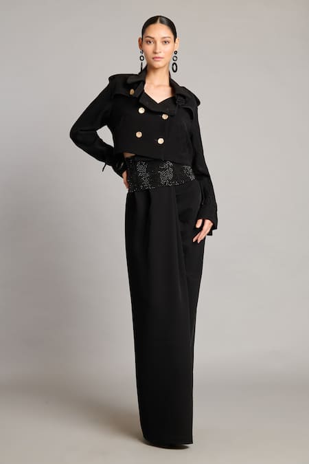 Siddartha Tytler Black Microfiber Drape Lungi Skirt 