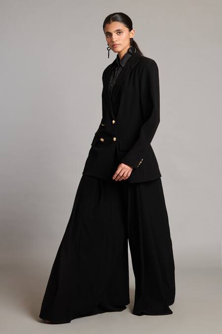 Siddartha Tytler Black Microfiber Double Breasted Suit Online at Aza Fashions Siddartha Tytler_Black Microfiber Double Breasted Suit _Online_at_Aza_Fashions