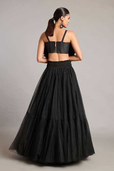 Shop_Siddartha Tytler_Black Microfiber Embroidery Round Neck 3d Mandala Crop Top _at_Aza_Fashions