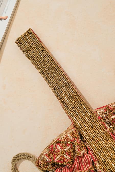 Buy_The Purple Sack_Red Embroidery, Beads Riviera Potli Bag _Online_at_Aza_Fashions