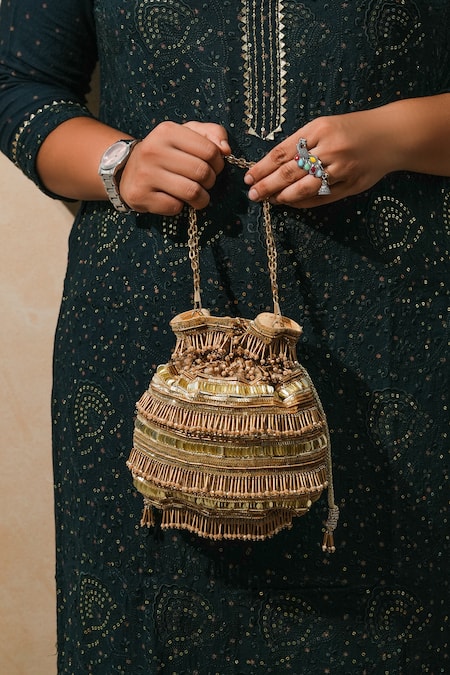 The Purple Sack Gold Beads, Tassels Polma Potli