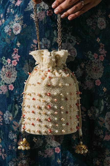 The Purple Sack_White Pearls, Beads Palazzio Potli Bag _Online_at_Aza_Fashions