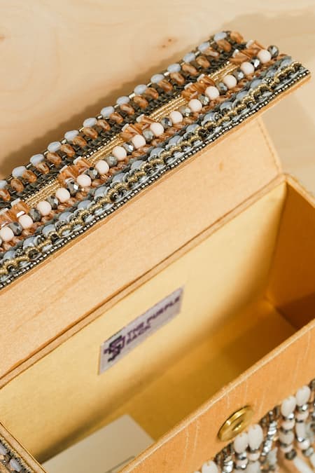 Buy_The Purple Sack_Gold Beads, Tassels Handcrafted Hanging Box Clutch _Online_at_Aza_Fashions