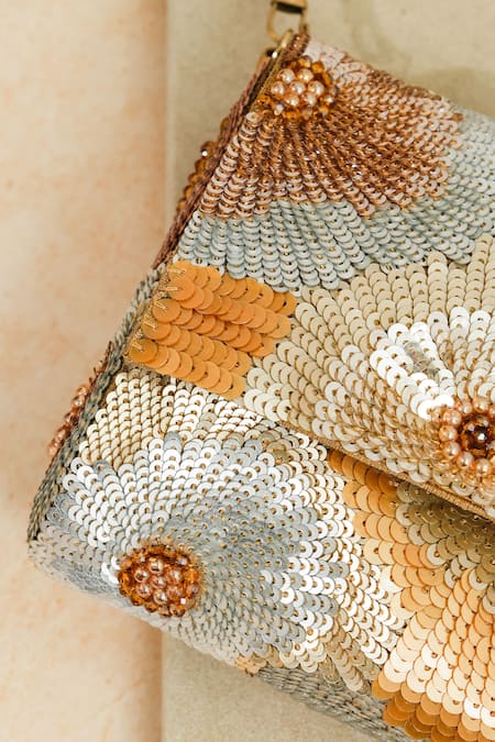 Buy The Purple Sack Gold Sequins Flower Clutch With Sling Handle Online at Aza Fashions Buy_The Purple Sack_Gold Sequins Flower Clutch With Sling Handle _Online_at_Aza_Fashions