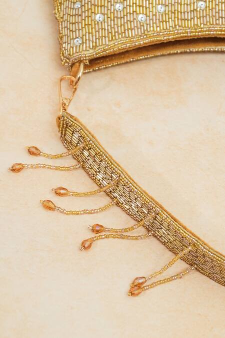 Buy_The Purple Sack_Gold Crystals, Beads Handcrafted Ballistic Clutch _Online_at_Aza_Fashions