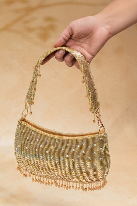 The Purple Sack Gold Crystals, Beads Handcrafted Ballistic Clutch