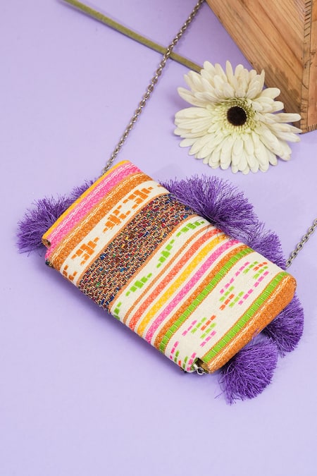 The Purple Sack_Beads, Tassels Multicolour Eye Sling Clutch _Online_at_Aza_Fashions