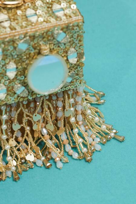 Shop_The Purple Sack_Multi Color Sequins, Beads Double Eyed Heart Clutch _Online_at_Aza_Fashions