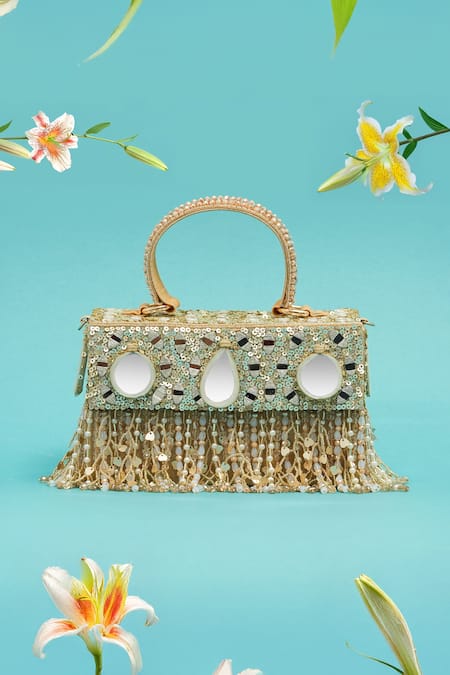 The Purple Sack Multi Color Sequins, Beads Double Eyed Heart Clutch