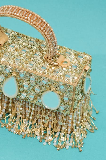 The Purple Sack_Multi Color Sequins, Beads Double Eyed Heart Clutch _at_Aza_Fashions