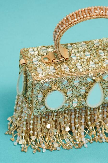 Buy_The Purple Sack_Multi Color Sequins, Beads Double Eyed Heart Clutch 