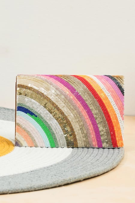 The Purple Sack Multi Color Sequins Rainbow Handcrafted Clutch 